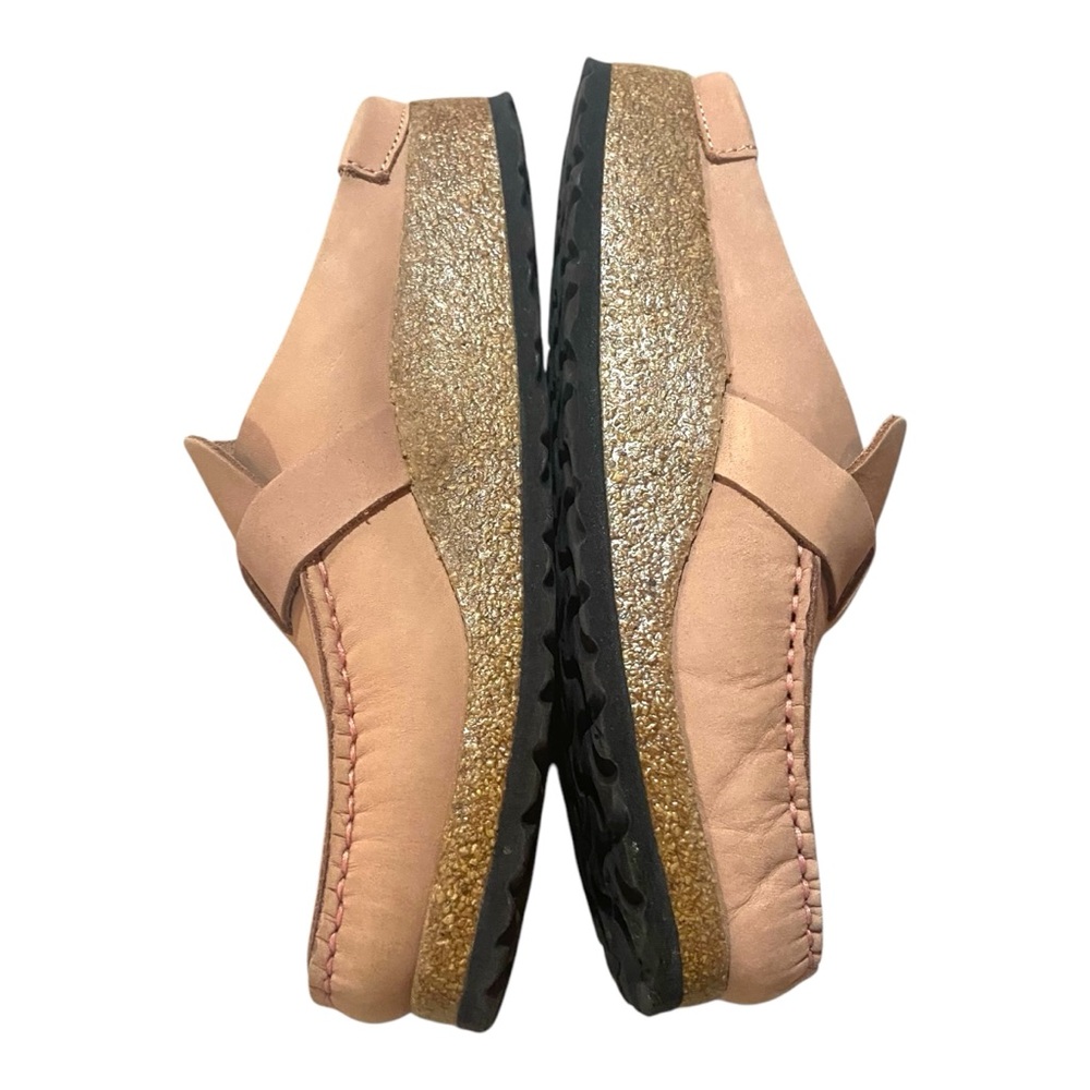 Birkenstock Pink Leather Mules with Gold Buckle - Picture 2 of 7
